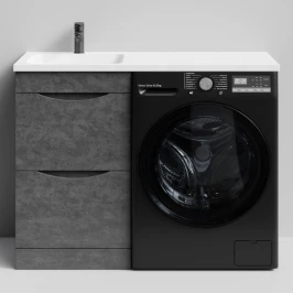 Тумба Смайл 110 напольный, под стиральную машину, левая, Серый камень ПВХ 57806 Vodok с раковиной в комплекте