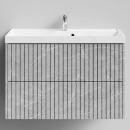 Тумба Тач 90 подвесной, Мрамор Белый софт тач 4044-2 Vodok с раковиной в комплекте