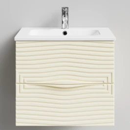 Тумба Эйфория 60 F5, пример RAL 1015 Светлая слоновая кость, матовая, 2 ящика, подвесной Vodok с раковиной в комплекте