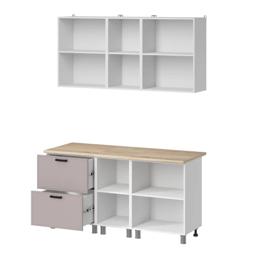 Готовый кухонный гарнитур МК Аленушка 1,6м в.4 Магнолия Кашемир,скоба черный,сонома