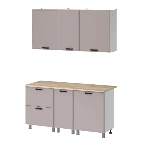 Готовый кухонный гарнитур МК Аленушка 1,6м в.4 Магнолия Кашемир,скоба черный,сонома