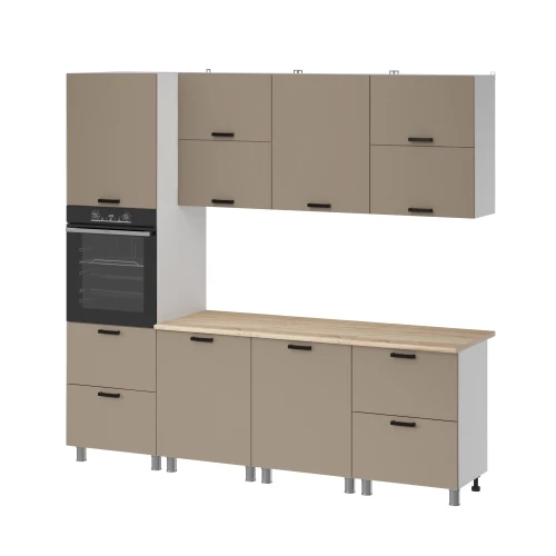 Готовый кухонный гарнитур МК Аленушка 2,4м Орешник Матовый Вижен,скоба черный,сонома (без столешницы)