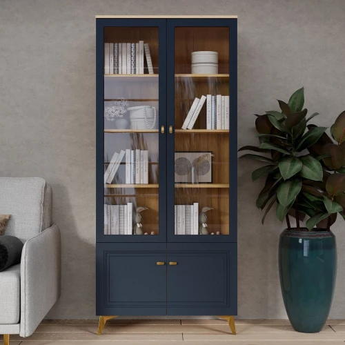 Шкаф-витрина Вега Сапфир 2дв, темно-синий