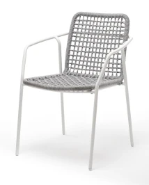 "Тунис" стул плетеный из роупа, каркас алюминий белый, роуп светло-серый