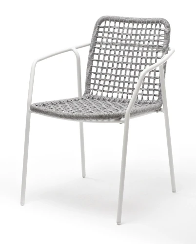 "Тунис" стул плетеный из роупа, каркас алюминий белый, роуп светло-серый