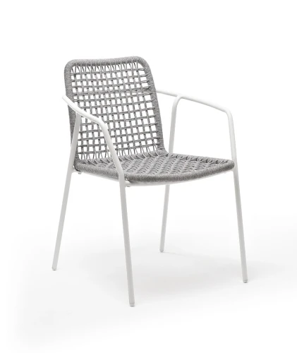 "Тунис" стул плетеный из роупа, каркас алюминий белый, роуп светло-серый