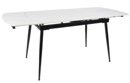DTM0102CS Стол обед. расклад. WHITE MARBLE MATT 120, керамич. столешница, основ. металл черный