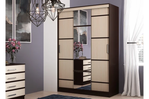 Шкаф-купе Сакура 1,5м, Дуб беленый, Венге