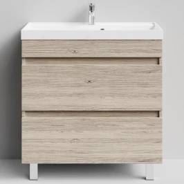 Тумба Бест 80  напольный, Дубослив ореховый светлый ПВХ 3445 Vodok с раковиной в комплекте