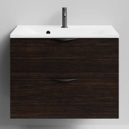 Тумба Марко 75 подвесной, ручки Черные, Палисандр ПВХ 43101 Vodok с раковиной в комплекте