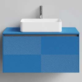 Тумба Соло 100, пример RAL 5019 Капри синий, матовая, 1 ящик, подвесной Vodok с раковиной в комплекте