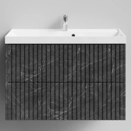 Тумба Тач 90 подвесной, Мрамор Графит софт тач ПВХ 4044-3 Vodok с раковиной в комплекте