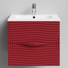Тумба Эйфория 60 F5, пример RAL 3004 Пурпурно-красный, матовая, 2 ящика, подвесной Vodok с раковиной в комплекте