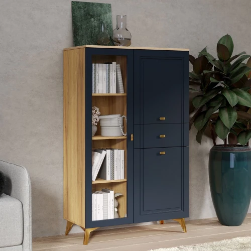 Шкаф-витрина Вега Сапфир низкий, темно-синий