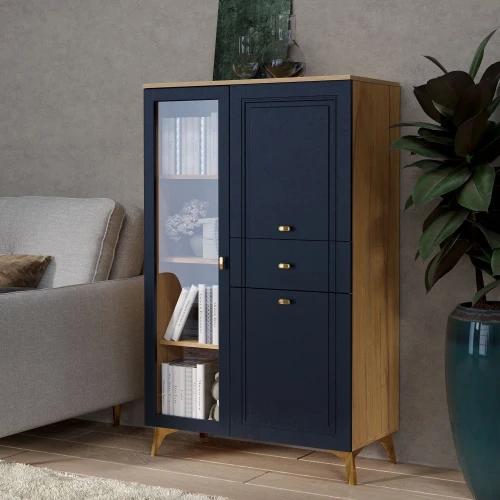 Шкаф-витрина Вега Сапфир низкий, темно-синий