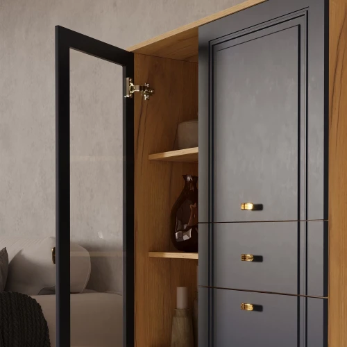 Шкаф-витрина Вега Сапфир низкий, темно-синий