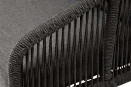 "Лугано" диван 3-местный плетеный из роупа, каркас алюминий темно-серый (RAL7024) муар, роуп темно-серый круглый, ткань темно-серая YB25-0027